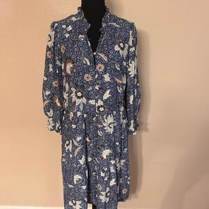 LOFT Blue Floral Long Sleeve Dress